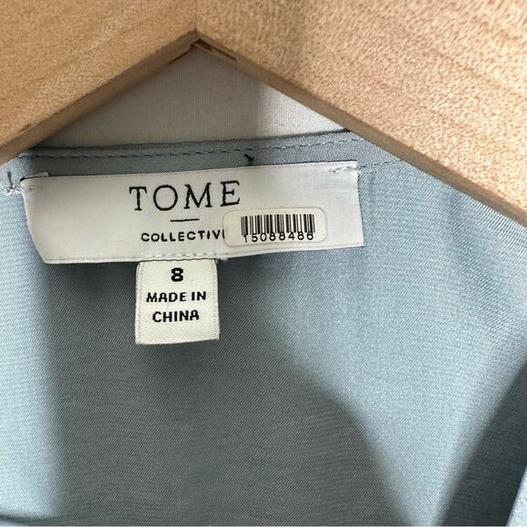 TOME Collective Blue Satin Pleated Halter Dress in Size 8 - Picture 2 of 6